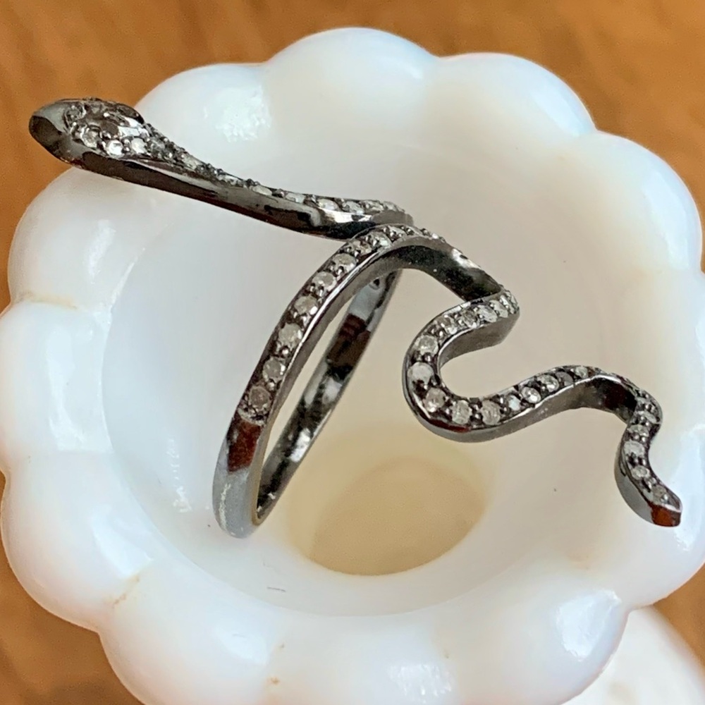 S Carter Designs * Stunning Sterling Silver Pave Diamond Snake Ring - Picture 4 of 10